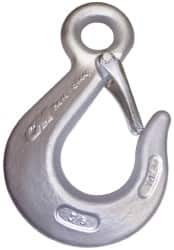 CM - Chain Grade 100, 35,300 Lbs. Load Limit Eye Sling Hook with Latch - 4-1/2 Inch Hook Throat, 9-1/4 Inch Reach, 1-1/2 Inch Eye Inside Diameter, 3/4 Inch Chain Diameter, 12.81 Inch Overall Length, 1 Inch Eye Thickness - Caliber Tooling