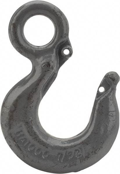 CM - Chain Grade 100, 15,000 Lbs. Load Limit Eye Rigging Hook - 1-1/2 Inch Hook Throat, 5.78 Inch Reach, 1.56 Inch Eye Inside Diameter, 1/2 Inch Chain Diameter, 7.97 Inch Overall Length, 3/4 Inch Eye Thickness - Caliber Tooling