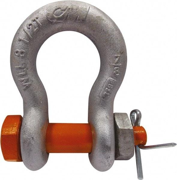 CM - 3/4" Nominal Chain Size, 7 Ton Alloy Steel Bolt Anchor Shackle - 31/32" Diam, 7/8" Pin Diam, 1-1/4" Wide Inside Jaw, 1-3/4" Inside Width - Caliber Tooling