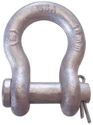 CM - 5/8" Nominal Chain Size, 5 Ton Alloy Steel Round Anchor Shackle - 27/32" Diam, 3/4" Pin Diam, 1-1/16" Wide Inside Jaw, 1-1/2" Inside Width - Caliber Tooling