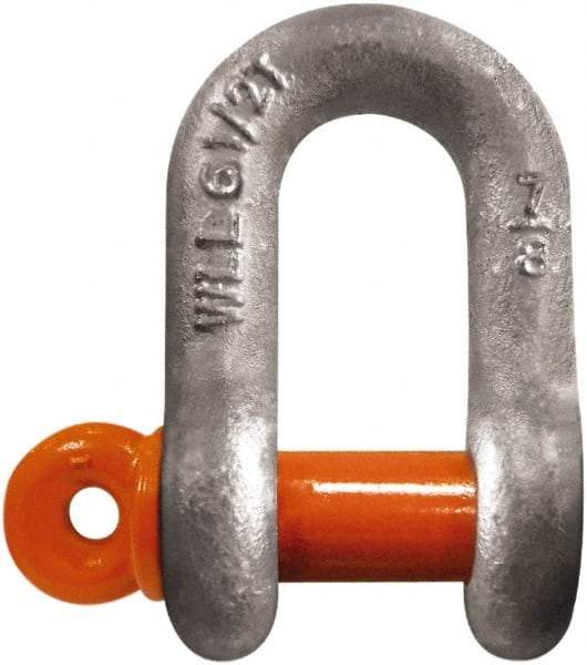 CM - 3/8" Nominal Chain Size, 1 Ton Carbon Steel Screw Chain Shackle - 17/32" Diam, 7/16" Pin Diam, 21/32" Wide Inside Jaw, 21/32" Inside Width - Caliber Tooling