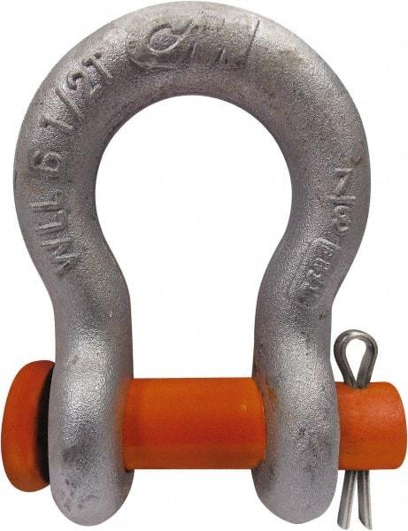 CM - 3/16" Nominal Chain Size, 0.33 Ton Carbon Steel Round Anchor Shackle - 5/16" Diam, 1/4" Pin Diam, 3/8" Wide Inside Jaw, 17/32" Inside Width - Caliber Tooling