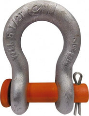 CM - 7/16" Nominal Chain Size, 1.5 Ton Carbon Steel Round Anchor Shackle - 5/8" Diam, 1/2" Pin Diam, 23/32" Wide Inside Jaw, 1-1/32" Inside Width - Caliber Tooling