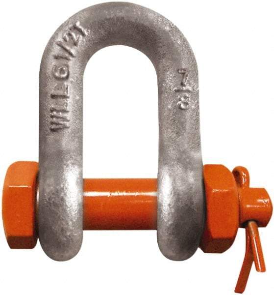 CM - 5/8" Nominal Chain Size, 3.25 Ton Carbon Steel Bolt Chain Shackle - 27/32" Diam, 3/4" Pin Diam, 1-1/16" Wide Inside Jaw, 1-1/16" Inside Width - Caliber Tooling