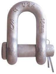 CM - 1/4" Nominal Chain Size, 0.75 Ton Carbon Steel Round Chain Shackle - 13/32" Diam, 9/32" Pin Diam, 15/32" Wide Inside Jaw, 15/32" Inside Width - Caliber Tooling