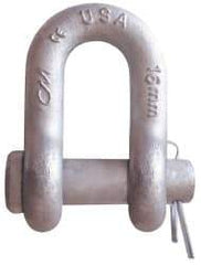 CM - 5/16" Nominal Chain Size, 1 Ton Carbon Steel Round Chain Shackle - 15/32" Diam, 3/8" Pin Diam, 17/32" Wide Inside Jaw, 17/32" Inside Width - Caliber Tooling