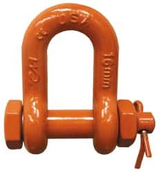 CM - 3/8" Nominal Chain Size, 1.5 Ton Carbon Steel Bolt Chain Shackle - 17/32" Diam, 7/16" Pin Diam, 21/32" Wide Inside Jaw, 21/32" Inside Width - Caliber Tooling