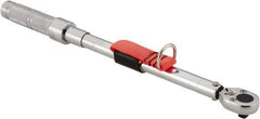 Proto - 3/8" Drive Micrometer Ratchet Head Tethered Torque Wrench - 20 Ft/Lb to 100 Ft/Lb Torque, 17" OAL, 1/2 Ft/Lb Graduation, Pear Head - Caliber Tooling