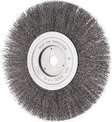 Weiler - 8" OD, 5/8" Arbor Hole, Crimped Steel Wheel Brush - 3/4" Face Width, 1-1/2" Trim Length, 0.014" Filament Diam, 4,500 RPM - Caliber Tooling