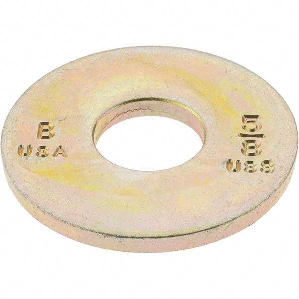 5/8″ Screw USS Flat Washer: Carbon Steel, Zinc-Plated Yellow Chromate 21/32″ ID, 1.75″ OD, 9/64″ Thick