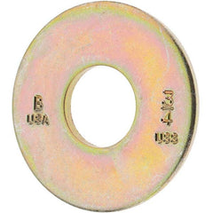 3/4″ Screw USS Flat Washer: Carbon Steel, Zinc-Plated Yellow Chromate 25/32″ ID, 2″ OD, 9/64″ Thick