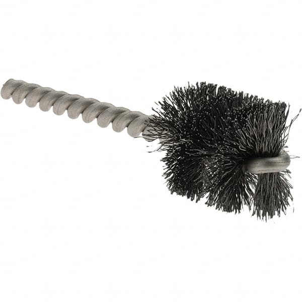 Weiler - 1" Diam Helical Steel Tube Brush - Single Spiral, 0.008" Filament Diam, 1" Brush Length, 3-1/2" OAL, 1/4" Diam Stainless Steel Shank - Caliber Tooling