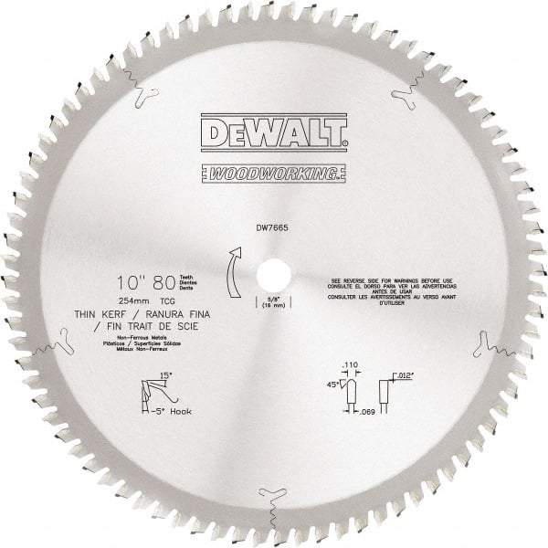 DeWALT - 10" Diam, 5/8" Arbor Hole Diam, 80 Tooth Wet & Dry Cut Saw Blade - Tungsten Carbide-Tipped, Standard Round Arbor - Caliber Tooling