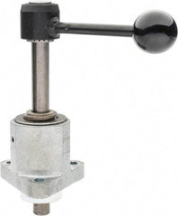 De-Sta-Co - 9,000 N Capacity, M8 Plunger, 16mm Plunger Diam, Flange Mt, One Hand, Hand Lever Actuation, Variable Stroke Straight Line Action Clamp - 60mm Max Rapid Stroke, 4mm Max Clamping Stroke, 9mm Mt Hole Diam, 73mm Overall Height, 196mm OAL - Caliber Tooling