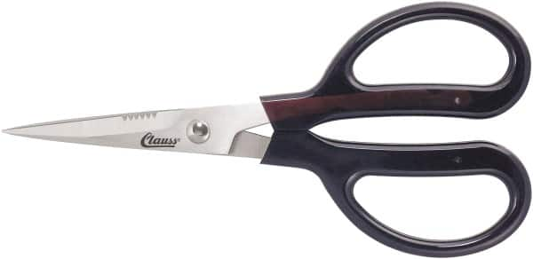 Clauss - 4" LOC, 7" OAL Stainless Steel Trimmers - Serrated, Plastic Coated Handle, For Paper, Fabric - Caliber Tooling