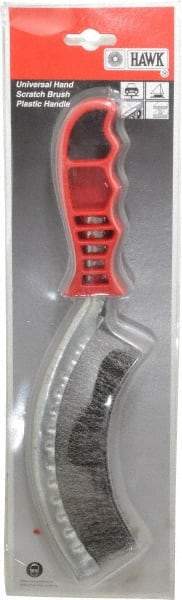 Value Collection - 1" Trim Length Steel Scratch Brush - 5-1/2" Brush Length, 10" OAL, 1" Trim Length, Plastic Ergonomic Handle - Caliber Tooling