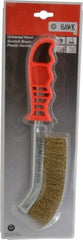 Made in USA - 1" Trim Length Brass Coated Steel Scratch Brass Coated Brush - 5-1/2" Brush Length, 10" OAL, 1" Trim Length, Plastic Ergonomic Handle - Caliber Tooling