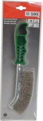 Made in USA - 1" Trim Length Stainless Steel Scratch Stainless Steel Brush - 5-1/2" Brush Length, 10" OAL, 1" Trim Length, Plastic Ergonomic Handle - Caliber Tooling