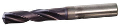 Kennametal - 0.4606" 140° Spiral Flute Solid Carbide Screw Machine Drill Bit - Right Hand Cut, 2.165" Flute Length, 4.016" OAL, Standard Point, Whistle Notch Shank, Through Coolant - Caliber Tooling