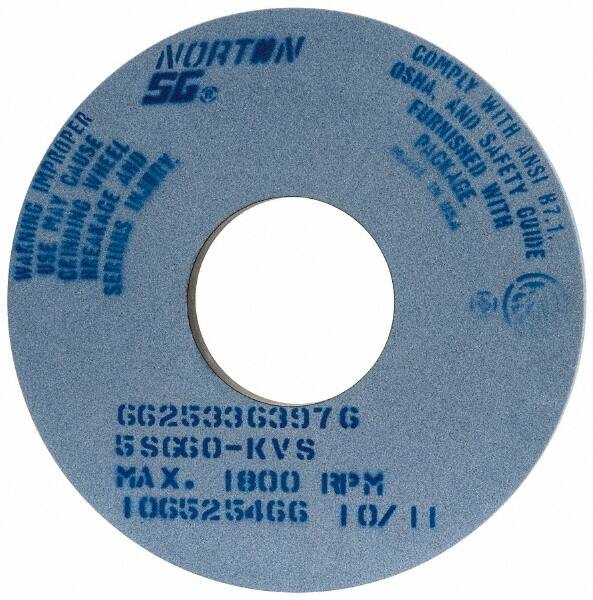 Norton - 14" Diam x 5" Hole x 1" Thick, K Hardness, 60 Grit Surface Grinding Wheel - Ceramic, Type 1, Medium Grade, 1,800 Max RPM, Vitrified Bond, No Recess - Caliber Tooling