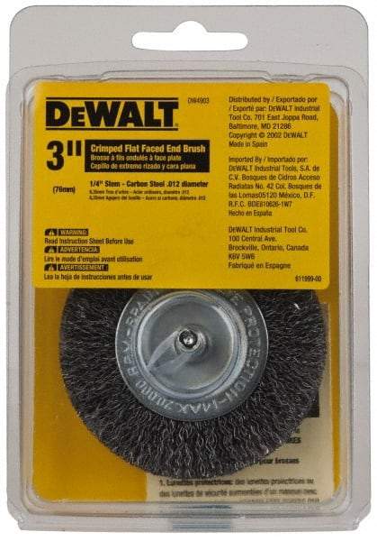 DeWALT - 3" Brush Diam, Flat Faced, End Brush - 1/4" Diam Shank, 20,000 Max RPM - Caliber Tooling