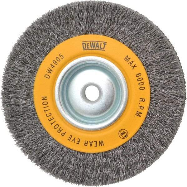 DeWALT - 6" OD, 5/8" Arbor Hole, Crimped Steel Wheel Brush - 1" Face Width, 0.014" Filament Diam, 6,000 RPM - Caliber Tooling