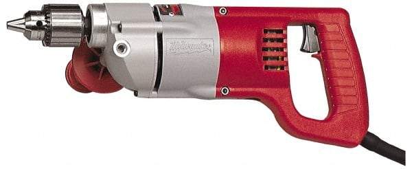 Milwaukee Tool - 1/2" Keyed Chuck, 1,000 RPM, D-Handle Electric Drill - 7 Amps, 120 Volts, Reversible, Includes Chuck Key with Holder & Side Handle - Caliber Tooling