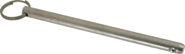 Gibraltar - 3/8" Pin Diam, 5-1/2" Long, Uncoated Stainless Steel Ball Lock Hitch Pin - 5-1/8" Usable Length - Caliber Tooling