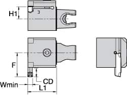 Kennametal - A4..05.. Insert, 30mm Head Length, 5mm Min Groove Width, Modular Grooving Cutting Unit Head - Neutral Cut, System Size KM25, Series A4 - Caliber Tooling