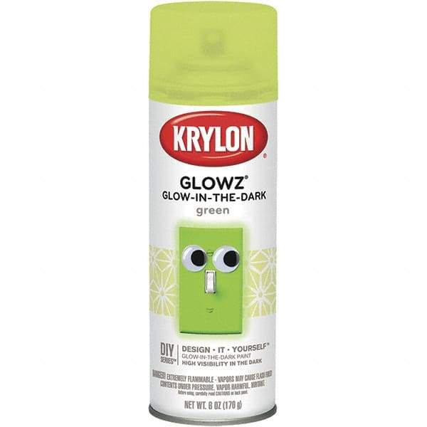 Krylon - Glow Green, Semi Gloss, Glow-in-the-Dark Spray Paint - 10 to 15 Sq Ft per Can, 16 oz Container, Use on Ceramics, Fabric, Glass, Glow-in-the-Dark Paint, Metal, Paper, Papier Mache, Plaster, Wicker, Wood - Caliber Tooling