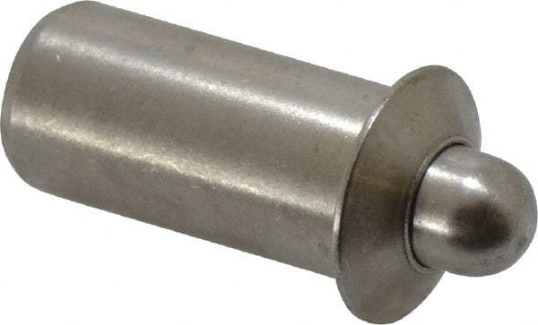 Vlier - 0.786" Body Len x 3/8" Body Diam, 0.234" Plunger Diam, 2.5 Lb Init to 7 Lb Final End Force, 0.786" Len Under Flange, Stainless Steel Press Fit Spring Plunger - 1/2" Flange Diam, 0.096" Flange Thickness, 0.882" Plunger Len, 3/16" Plunger Projection - Caliber Tooling