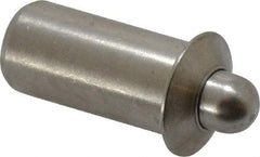 Vlier - 0.786" Body Len x 3/8" Body Diam, 0.234" Plunger Diam, 2.5 Lb Init to 7 Lb Final End Force, 0.786" Len Under Flange, Stainless Steel Press Fit Spring Plunger - 1/2" Flange Diam, 0.096" Flange Thickness, 0.882" Plunger Len, 3/16" Plunger Projection - Caliber Tooling