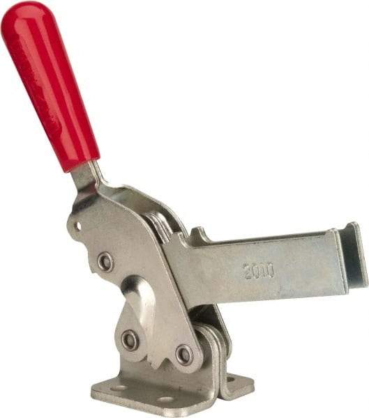 De-Sta-Co - 1,400 Lb Holding Capacity, Vertical Handle, Manual Hold Down Toggle Clamp - 66° Handle Movement, 78° Bar Opening, U-Bar, Flanged Base, Electro-Plated Zinc, Carbon Steel - Caliber Tooling