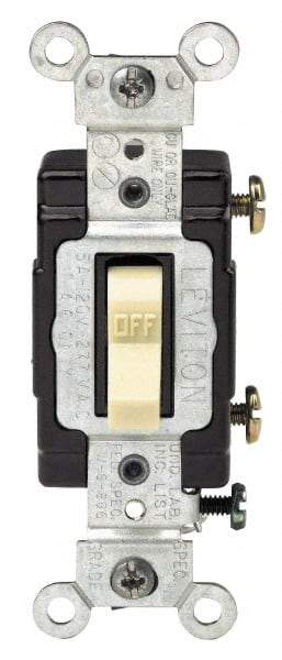 Leviton - 3 Pole, 120 to 277 VAC, 15 Amp, Commercial Grade, Toggle, Wall and Dimmer Light Switch - 1.31 Inch Wide x 4.06 Inch High - Caliber Tooling