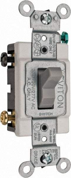 Leviton - 3 Pole, 120 to 277 VAC, 20 Amp, Commercial Grade, Toggle, Wall and Dimmer Light Switch - 1.31 Inch Wide x 4.06 Inch High - Caliber Tooling