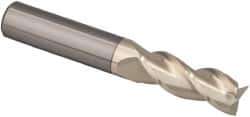 Accupro - 1/8", 3 Flute, Single End, Solid Carbide, 0.03" Corner Radius End Mill - 1-1/2" OAL, 37° Helix, Right Hand Flute, 3/8" LOC, Right Hand Cut - Caliber Tooling