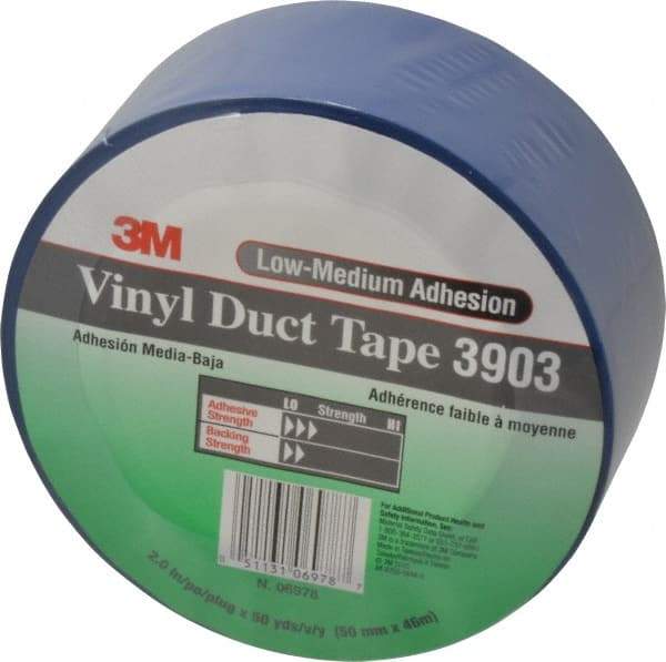 3M - 2" x 50 Yds Blue Duct Tape - 6.5 mil, Rubber Adhesive, Vinyl Backing, 12.6 Lb/ln Tensile Strength, 200°F Max, Series 3903 - Caliber Tooling