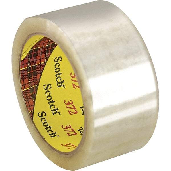 3M - 2" x 55 Yd Clear Rubber Adhesive Sealing Tape - Polypropylene Film Backing, 2.2 mil Thick, 52 Lb Tensile Strength, Series 372 - Caliber Tooling