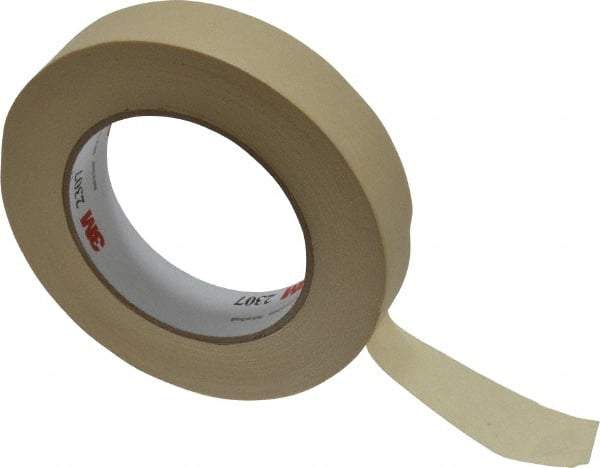 3M - 1" Wide x 60 Yd Long Tan Paper Masking Tape - Series 2307, 5.2 mil Thick, 23 In/Lb Tensile Strength - Caliber Tooling