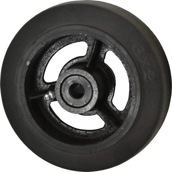 Fairbanks - 6 Inch Diameter x 2 Inch Wide, Rubber Caster Wheel - 410 Lb. Capacity, 2-3/16 Inch Hub Length, 1/2 Inch Axle Diameter, Delrin Bearing - Caliber Tooling