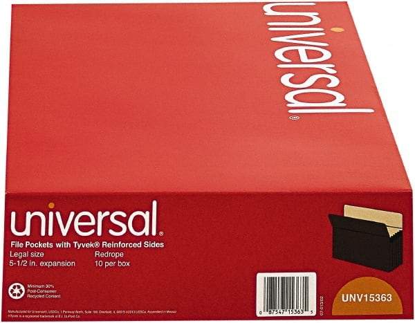 UNIVERSAL - 8-1/2 x 14", Legal, Red, Expandable File Folders with Drop Front & Top Tab Pocket - Straight Tab Cut Location - Caliber Tooling