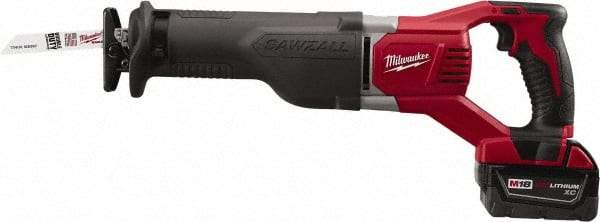 Milwaukee Tool - 18V, 0 to 3,000 SPM, Cordless Reciprocating Saw - 1-1/8" Stroke Length, 19" Saw Length, 1 Lithium-Ion Battery Included - Caliber Tooling