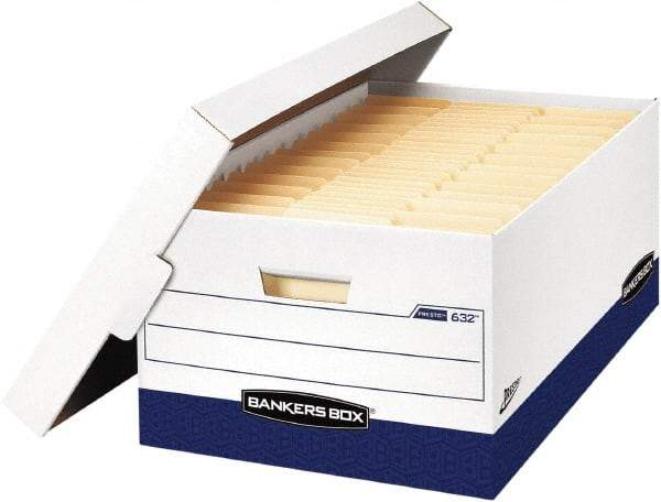 BANKERS BOX - 1 Compartment, 16" Wide x 10-3/8" High x 7-21/64" Deep, Storage Box - Corrugated Cardboard, White/Blue - Caliber Tooling