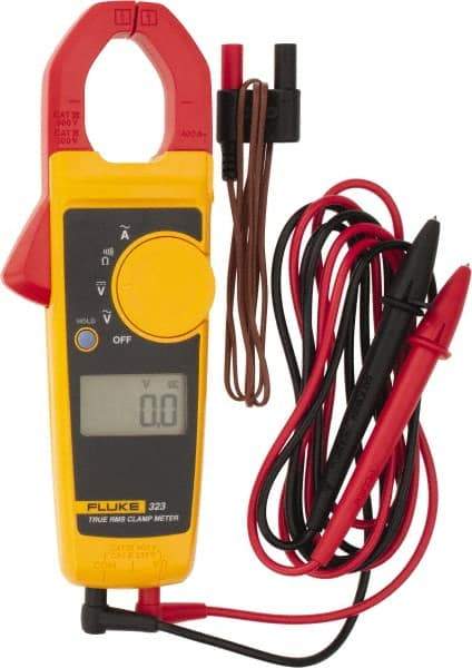 Fluke - 323, CAT IV, CAT III, Digital True RMS Clamp Meter with 1.18" Clamp On Jaws - 600 VAC/VDC, 400 AC Amps, Measures Voltage, Continuity, Current, Resistance - Caliber Tooling