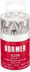 DORMER - 6 Piece, 1/4 to 0.8071" Head Diam, 90° Included Angle, Single End Countersink Set - Caliber Tooling