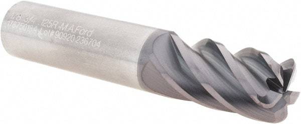 M.A. Ford - 3/4", 5 Flute, Single End, Solid Carbide, 1/8" Corner Radius End Mill - 4" OAL, 38° Helix, Right Hand Flute, 1-1/2" LOC, Right Hand Cut - Caliber Tooling