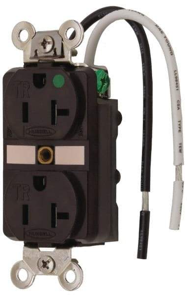 Hubbell Wiring Device-Kellems - 125 VAC, 20 Amp, 5-20R NEMA Configuration, Brown, Hospital Grade, Self Grounding Duplex Receptacle - 1 Phase, 2 Poles, 3 Wire, Flush Mount, Chemical, Corrosion and Impact Resistant, Tamper Resistant - Caliber Tooling