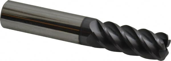 Accupro - 1/2", 5 Flute, Single End, Solid Carbide, 0.09" Corner Radius End Mill - 3" OAL, 45° Helix, Right Hand Flute, 1-1/4" LOC, Right Hand Cut - Caliber Tooling