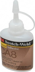 3M - 1 oz Bottle Clear Instant Adhesive - Series CA-8, 5 to 40 sec Fixture Time, 24 hr Full Cure Time, Bonds to Cardboard, Cork Board, Fabric, Fiberglass, Foam, Metal, Paper, Plastic, Rubber & Vinyl - Caliber Tooling