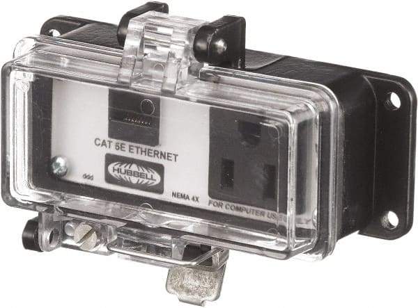 Hubbell Wiring Device-Kellems - 1 Port, 1 Power Receptacle, Ethernet, Clear Data Port Receptacle - 3.2 Inch Long x 1.6 Inch Deep x 4.45 Inch Wide, Aluminum, Surface Mount, Gray - Caliber Tooling